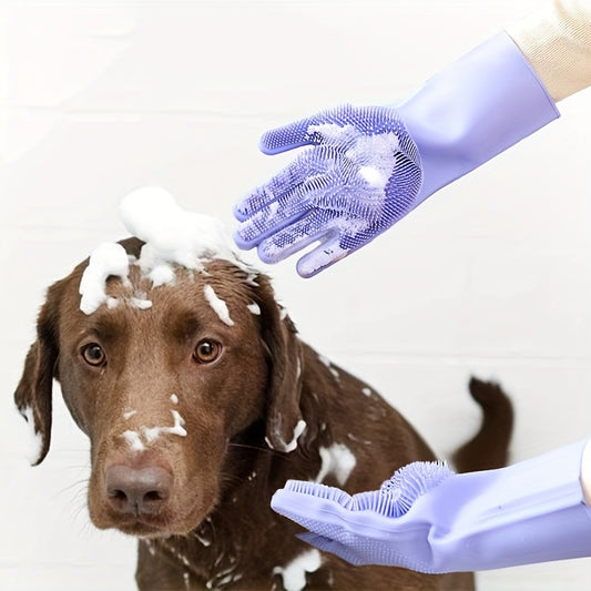 Gants de toilettage en silicone pour chiens - Gants de toilette doux pour animaux de compagnie 🚿🧼