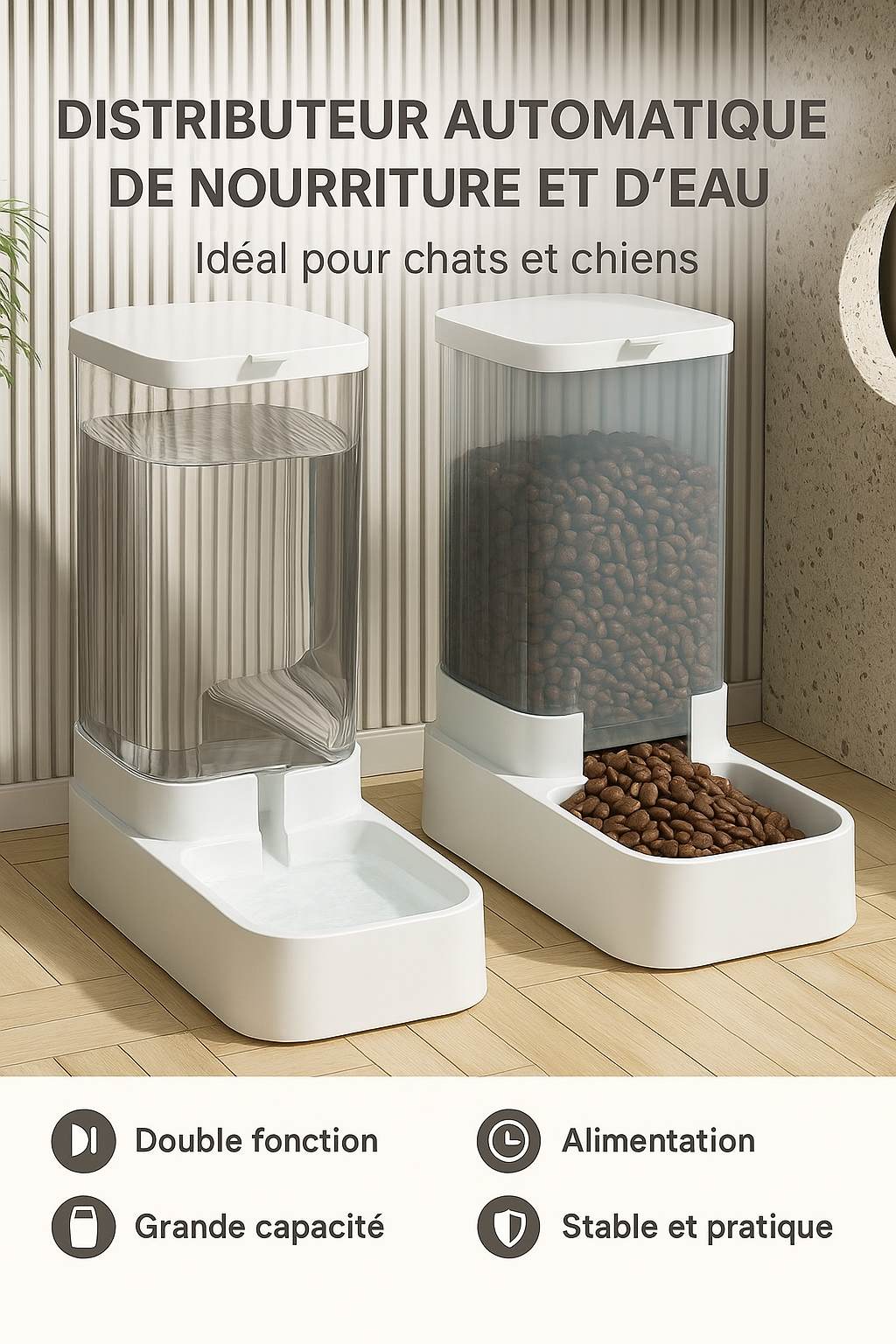 Distributeur automatique d’eau et de nourriture pour chiens et chats